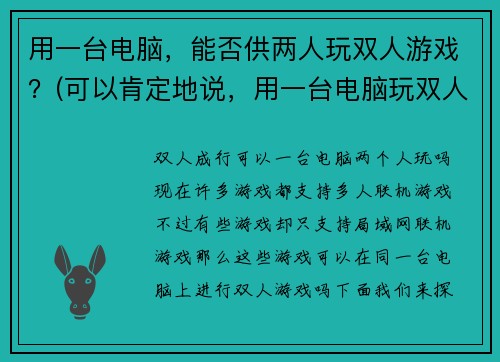 用一台电脑，能否供两人玩双人游戏？(可以肯定地说，用一台电脑玩双人游戏是完全可以的！)